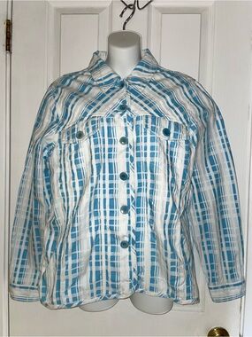 DKNY Blue and White Plaid Shirt